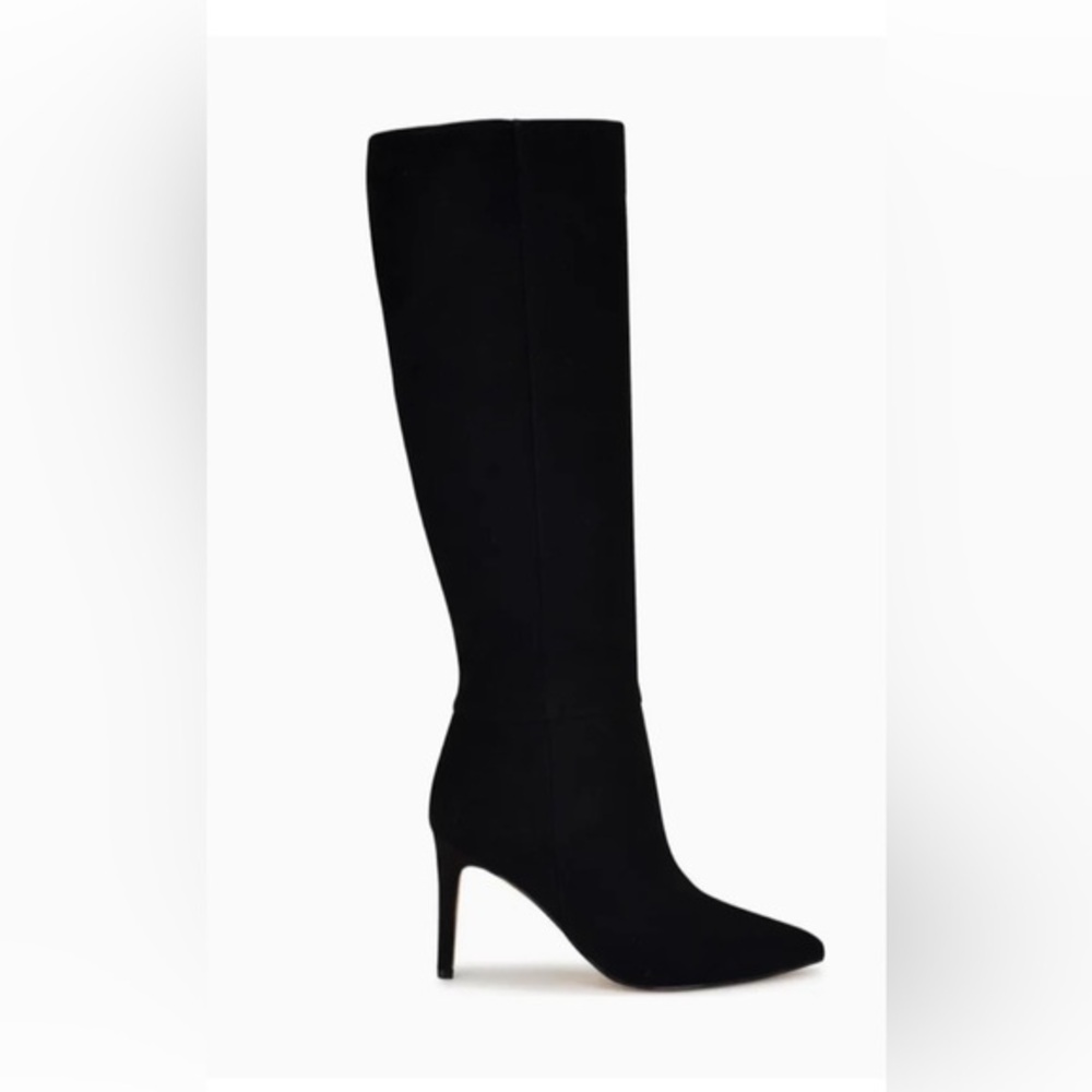 Nine West NIB Richy Black Suede Knee-High Heeled Boots Sz 10 Ret $249